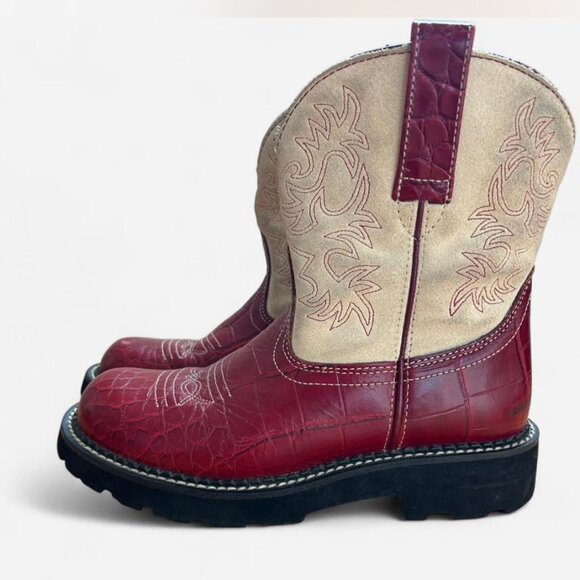 Ariat Fatbaby Red Gator Print/Sand Women's Size 7B Boots VERY GOOD CONDITION! - Picture 1 of 7